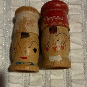 Vintage Red and White Wooden Salt and Pepper Shakers